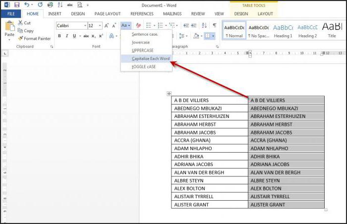 Little tricks of working with documents: how to make all the letters capitalized in 